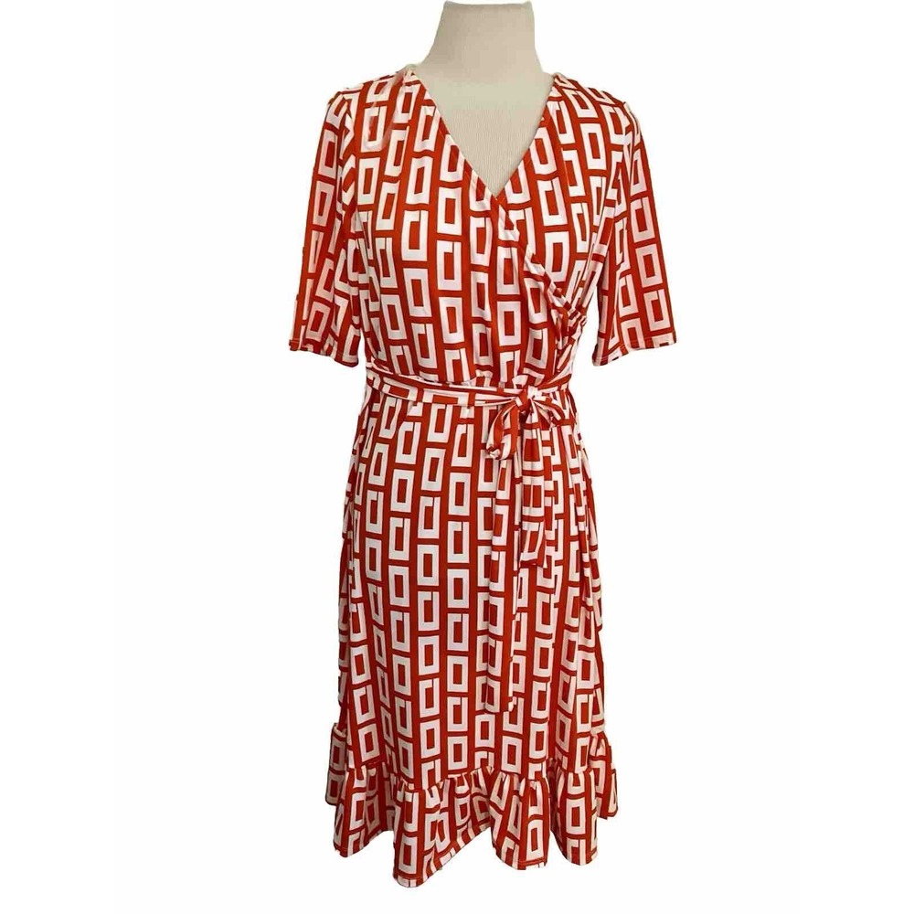 Madison and Hudson dress Size‎ M Orange White Belted Ruffle Fairy cottage core